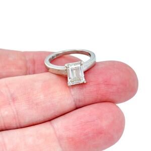 Cubic Zirconia Solitaire Ring | Sterling Silver 925 | Emerald Cut Stone | Size 6